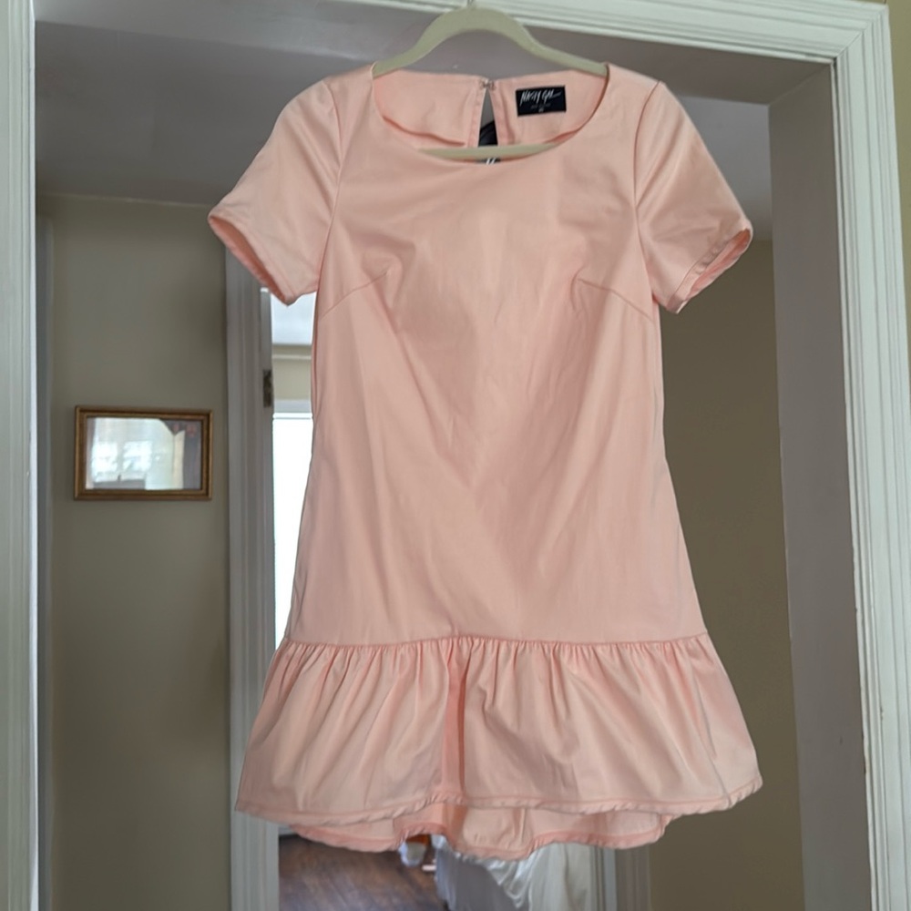 Nasty Gal Pink XS Short Sleeve Dress with Ruffle Bottom for Wedding or Party